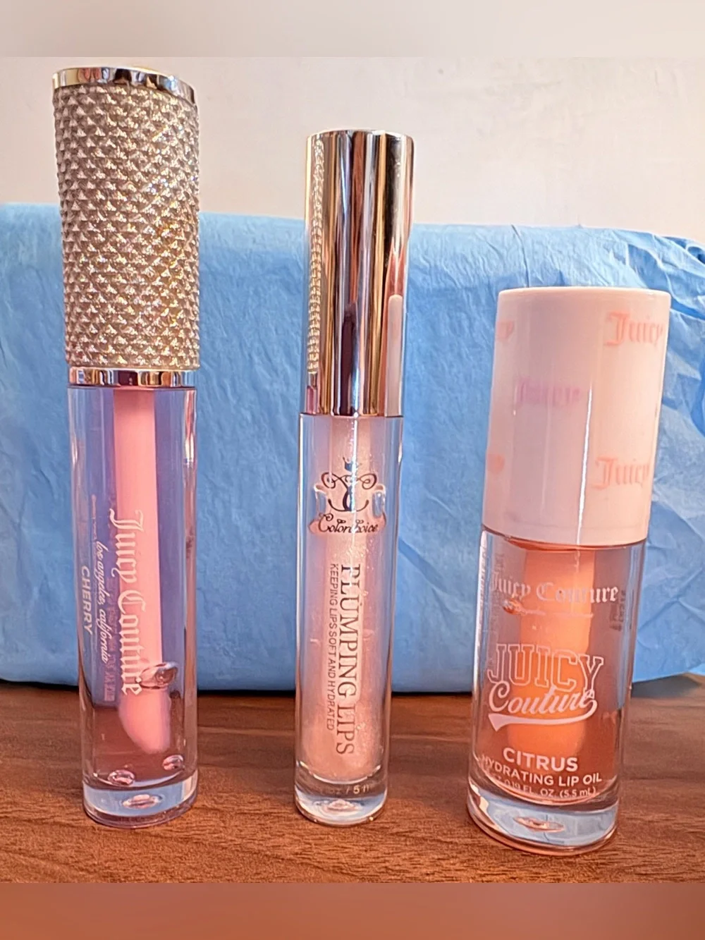 Juicy Couture Pink & Gold Lip Care Bundle w/Branded Cosmetic Bag